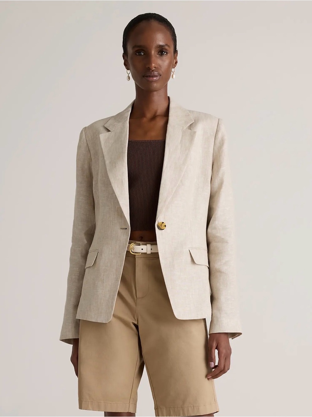 Quince 100% European Linen Structured Blazer M Flax Beige Coastal Quiet Luxury